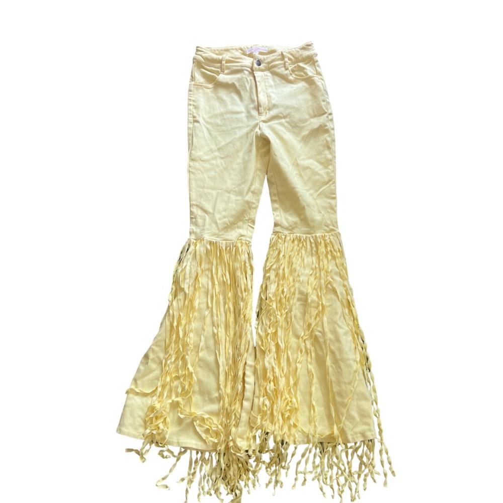 Unique Yellow Flared Fringe Pants
